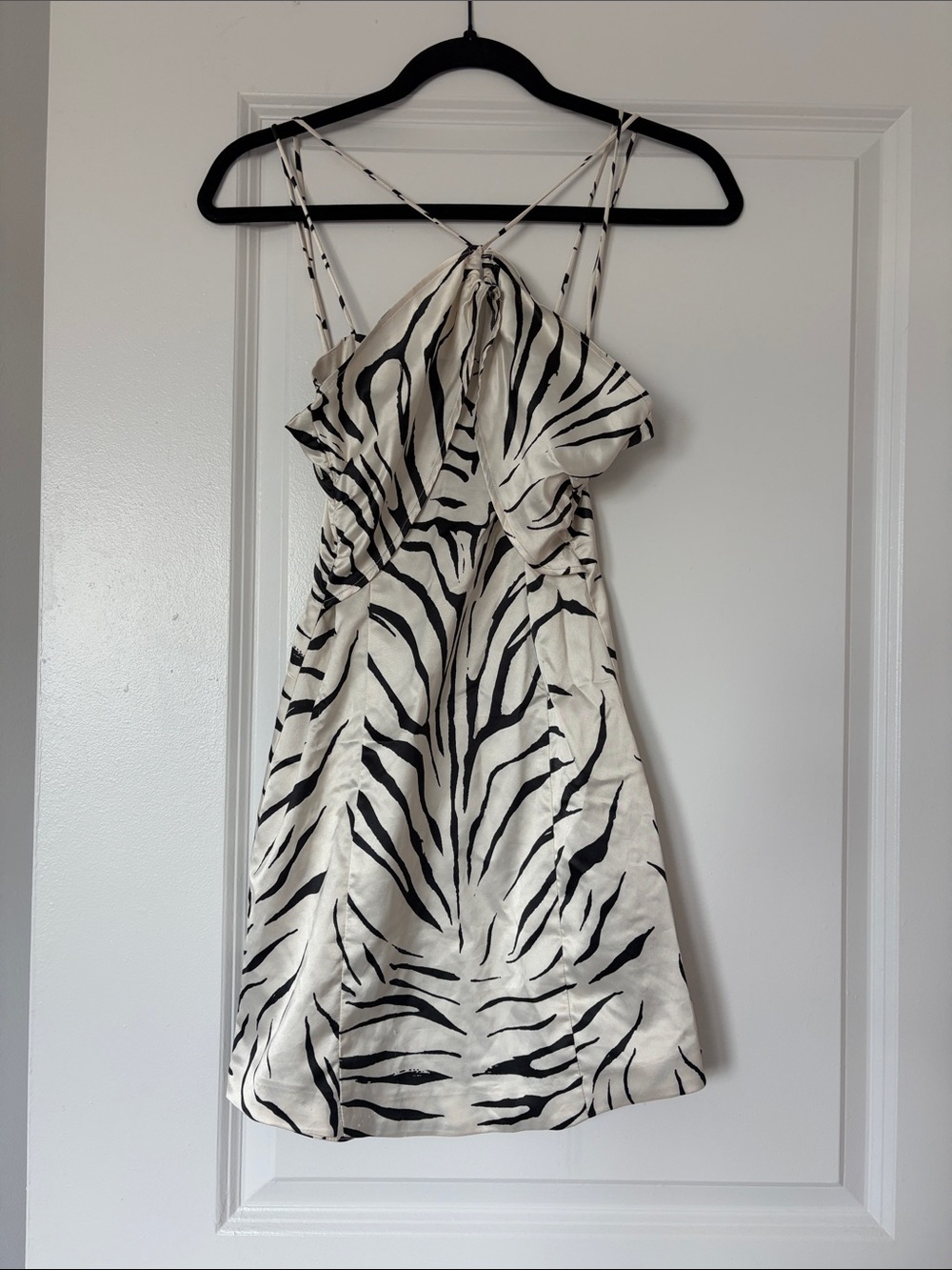 Zara Black & White Zebra-Print Mini Slip Dress